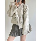 Women's Silver Button 30% Wool Tweed Jacket Short