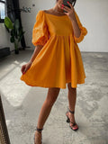 Party A-line puff short sleeve ruffle women dress summer Office green high waist mini dress summer White purple mujer