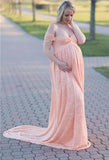 Elegant Lace Off Shoulder Mesh Maternity Long Dress 703-0-Outfit