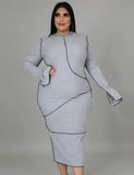 Grey Long Sleeve Hooded Curvy Plus Size Bodycon