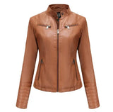 Faux Leather Jacket Autumn Winter Long Sleeve Plus Size Fashion Ladies Solid Zipper Biker Coat Female Casual