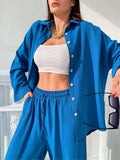 Loose Women Trouser Suits Long Sleeve Shirt With High Waist Harem Pants 2 Piece Sets 2022 New Spring Elegant Lady