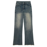 Retro Blue Washed Bootcut Jeans For Women Y2k Fashion High Waisted Wide Leg Pants Female Bottoms Cotton Denim