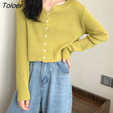 Single Breasted Cardigans Women Tender Girls Long Sleeve Sunscreen Korean Style Knitted Cropped Sweaters Leisure