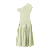 New Summer Dress With A High Waist And A Slim, Asymmetrical Long Dress In Solid Color-Outfit