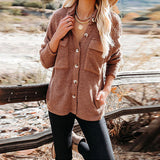 Women's 2025 New Autumn And Winter Shirt Solid Color Loose Wick Pocket Long-Sleeved Sleeve Shirt