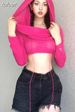Spring Sexy Solid Pullover Hoodies Club Outfit For Women 2023 Long Sleeve Hooded Crop Top Female Black Knit