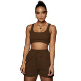 Yoga Wear Multicolor Solid U-Neck Top And Shorts Two-Piece