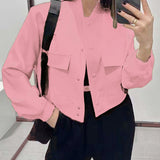 New Female Temperament Female Retro Brown Loose Pocket Long-Sleeved Blazer
