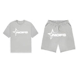 Year's New Short-Sleeved Shirt For Men And Women's Trend Card Street Hip-Hop Punk Letter Printed T-Shirt Shorts-Outfit