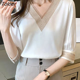 Embroidery V-Neck Chiffon Blouse Shirt Women Long Sleeve Loose White Women Blouses Tops Blusas Mujer De Moda 2023