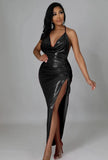 Sexy Halter Sleeveless Solid Metallic Pleated Asymmetrical Club