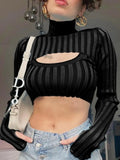 Casual Hollow out High neck Long Sleeve Crop