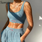 2021 Summer Knitted Women Tracksuit Skinny Two Piece Set Print Letter White Tops And Long Joggers Pants Suit 2 Piece