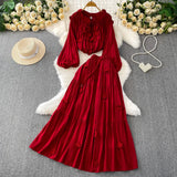 Style Pink Three-Dimensional Flower Collar Lantern Sleeve Shirt Lady Autumn High-Rise Dress
