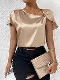 Summer Satin Short-Sleeved Satin Kink Solid Color Loose All Kinds Of Top Girls-Outfit