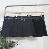 And Summer Women's Retro Modern Hit Color Clear Line Pressure Skirt Anti-Light Short Skirt With Belt