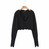 spring summer women sweater fashion knitted button up cardigan white black ripped irregular crop