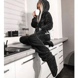 Women Flannel Long Sleeve Jump Suits for Woman Homewear Pajamas Romers Solid Color Ladies Hooded Jumpsuits