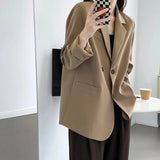 Back Split Silhouette Double Breasted Plus Blazer Beige Khaki Black Autumn Women