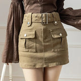 Women Summer Cargo Skirt High Waist Korean Version Y2k Fashion Casual Denim Skirts Style Pants Vintage A-line Women's