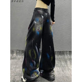 Cowboy Broad-Legged Trousers In Autumn Personality Painted New High-Waisted Loose Thin Temperament Casual