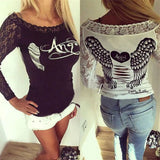 Women Lace T-shirts Autumn Winter 2024 Top Clothing Gothic Vintage Sexy Aesthetic y2k Off Shoulder Long Sleeve Top Streetwear-Outfit