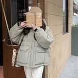 This Year Popular Down Cotton Suit Female Winter Korean Version Hooded Overalls 2024 Ins Harbor Wind Thick Padded Coat Tide-Outfit