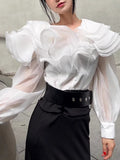 Fashion High-End Feel Top 2025 Autumn New Collar Splicing Lotus Leaf Edge Slim Thin
