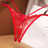 Transparent Embroidery Floral Pearl Tassel Women Lingerie G-String Panties Fashion Hollow Out Female Underwear Thong Briefs 425-1-Outfit