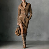 New Women's Fashion Elegant Temperament V Collar Print Credant Skirt