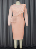 Fashion Perspective Nail Dress Elegant Wind Wood Ear High Waist Dress