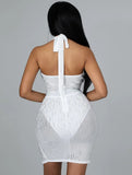 Sexy Rhinestone Halter Cut Out Mini