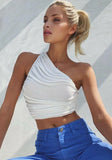 One Shoulder Pleated Party Crop