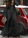 Summer New Women's V-Neck Fashion Bubble Sleeve Mesh Perspective
