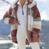 Women's Winter 2021 New Loose Plush Stitching Hooded Cardigan Women's