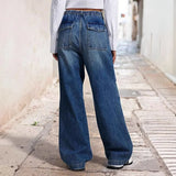 Spring New Clothes Mid-Legged Broad-Legged Lassy Jeans Women Street Retro Straight Pants
