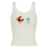 Summer New Women's Fashion Hottie Starfish Decorated Sleeveless Vest Leek Skirt