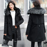 Snow Wear Long Parkas Winter Coat Women Fur Liner Casual Hooded Deep Pockets Drawstring Winter Jacket Women
