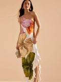 Women's New Temperament Slanted Shoulder Open Fork Printing Summer Sling Dress Dress Dress