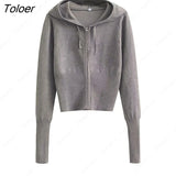 Women Spring Outfits Casual Zipper Sweater Hoodie Set High Waist Flare Pants Suits Pink Knitted Womens Y2k Two Piece