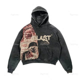 new street goth men fashion hooded letter print pattern shirt Harajuku retro Y2K couple hooded top-Outfit