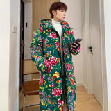 Northeast Big Flower Cotton-Padded Jacket Men And Women Long Chinese Wind Peony Flowers Add Thick Cotton Clothes Winter Warm Coat Oversize-Outfit