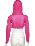 Spring Sexy Solid Pullover Hoodies Club Outfit For Women 2023 Long Sleeve Hooded Crop Top Female Black Knit