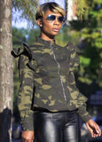 Fashion Camouflage Print Zipper Ruffles Long Sleeve