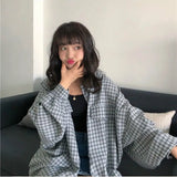 Women Ins Retro Basic Plaid All-match Simple Trendy Elegant Femme Shirts Turn-down Collar Chic Long Sleeve Womens