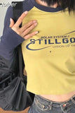 Long Sleeve Graphic T Shirts Retro Y2k Clothes for Women Letter Printed Raglan Sleeves Crop Tops