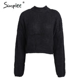 Winter lantern sleeve knitted sweater pullover Women loose O-neck solid sweater Female autumn casual sweater jumper