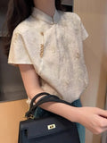 Style Fresh And Elegant T-Shirt 2024 New Chinese Style Slanted Cardigan Delicate Embroidered Short-Sleeved Shirt Blouse-Outfit