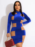 Sexy Velvet With Mesh Long Sleeve Bodycon